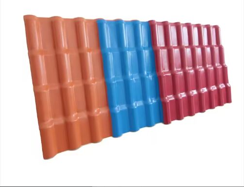 acheter Tuile en résine synthétique ASA résistante aux UV, rouge brique, rouge violacé, vert foncé, bleu, gris, tuile de toit personnalisée online manufacture